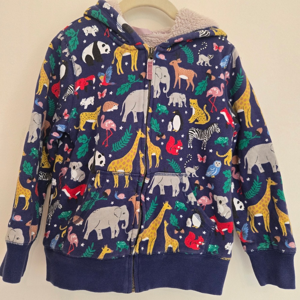 Mini Boden Kids Navy Animal Kingdom Borg Lined Zip Up Hoodie Jacket 8-9Y 134cm